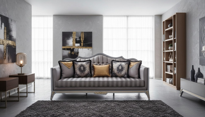 Sofa 3-Sëtzer Canapéë Sofas Dräisëtzer Texteil Luxus Canapé Polster Barock
