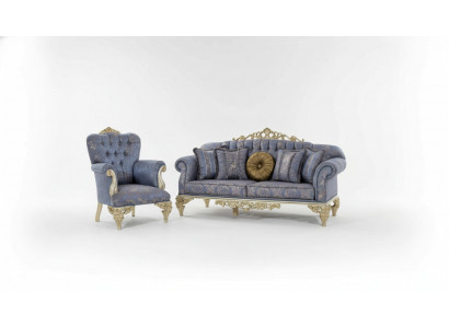 Sofa 3 Sëtzer Textil Sessil Couch Polster Miwwelen 3+1 Dräi-Sëtzer Blo