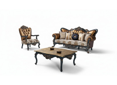 Grënnerzäit Miwwelen Klassesch Canapé Garnitur Couch Chesterfield 3+1+ Dësch