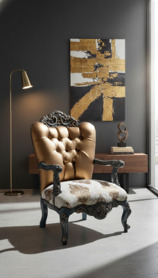 Chesterfield Design Sesselen mat goldener Réckleen fir Wunnzëmmer