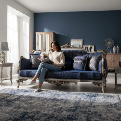 Exquisite klassesch Sofa fir d'Wunnzëmmer mat gëllene Musteren