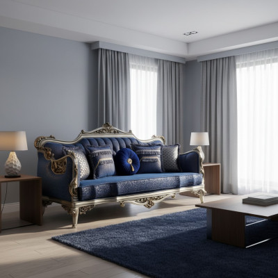 Exquisite klassesch Sofa fir d'Wunnzëmmer mat gëllene Musteren
