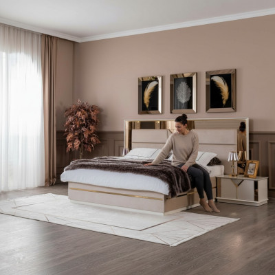 Golden Bett duebelt Bett Schlofkummer Better Miwwelen Designer duebelt Bett Beige