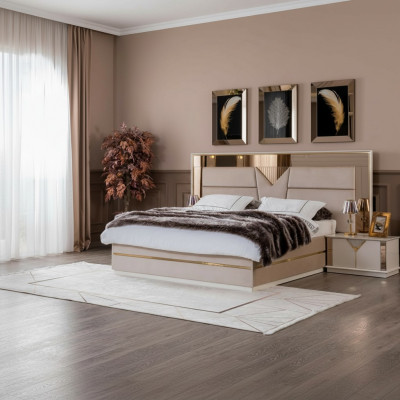 Golden Bett duebelt Bett Schlofkummer Better Miwwelen Designer duebelt Bett Beige