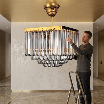 Wunnzëmmer Krounliichter Kristall Luxus Plafong Nei Stil Modern Gold