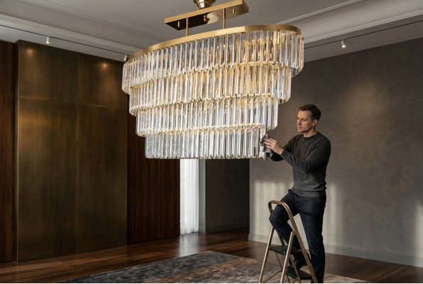 Kiischteleefer Plafongs Hänklampe Luxus Kristall Gold Wunnzëmmer Kiischteleefer