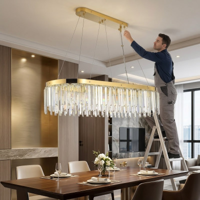 Kronleuchter Kristall Luxus Gold Pendele Häng Luucht Luucht Wunnzëmmer