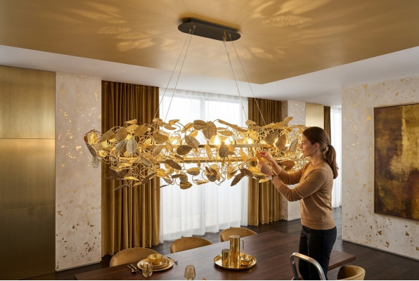 Déckenlampe Gold Wunnzëmmer Hänkeluucht Déckenlampe Material Bronze