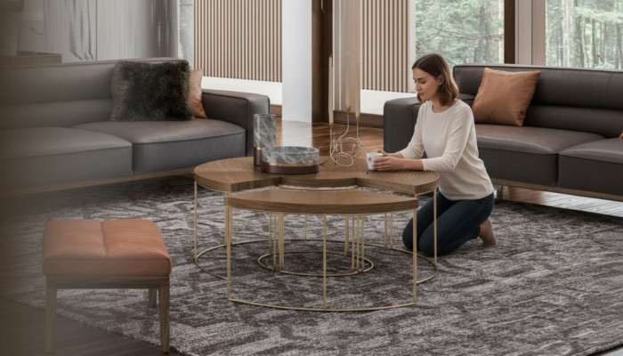 Moderne ronn Couchtisch Luxus Gezeiichtësch Holzmöbel Wunnzëmmertisch