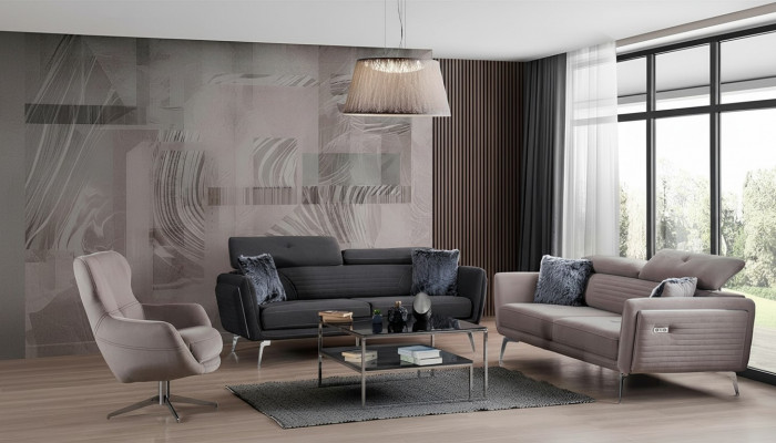 Sofagarnitur Couch Polster Miwwelen Stoff Sofa Couchen 3+3+1 Gri Grupp