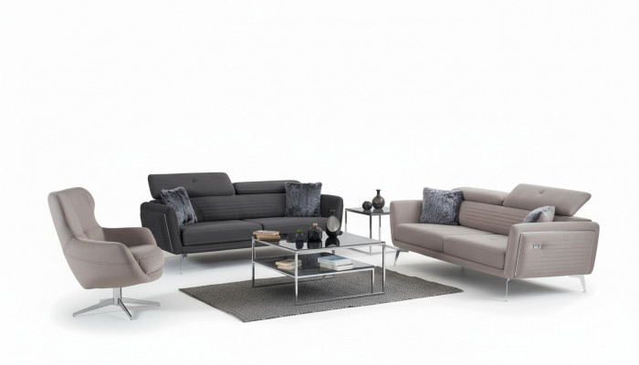 Sofagarnitur Couch Polster Miwwelen Stoff Sofa Couchen 3+3+1 Gri Grupp