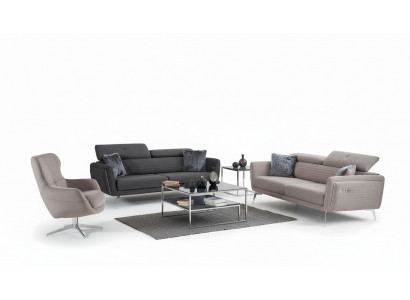 Sofagarnitur Couch Polster Miwwelen Stoff Sofa Couchen 3+3+1 Gri Grupp
