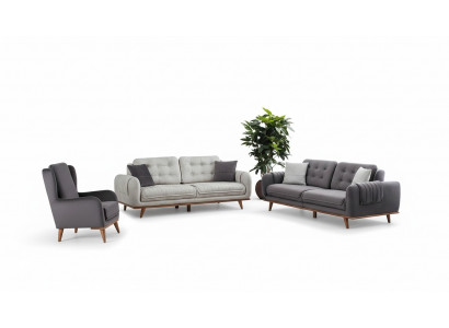 Sëtzgrupp 3 + 3 + 1 am modernen Stil mëttelweichen Textil gro Nei
