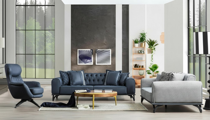 Designer Miwwelen Sëtzgrupp 3+3+1 Sofagarnitur Polster Miwwelen Couchen