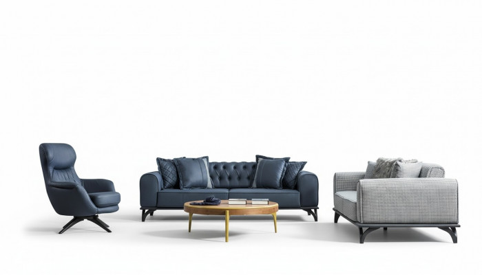 Designer Miwwelen Sëtzgrupp 3+3+1 Sofagarnitur Polster Miwwelen Couchen