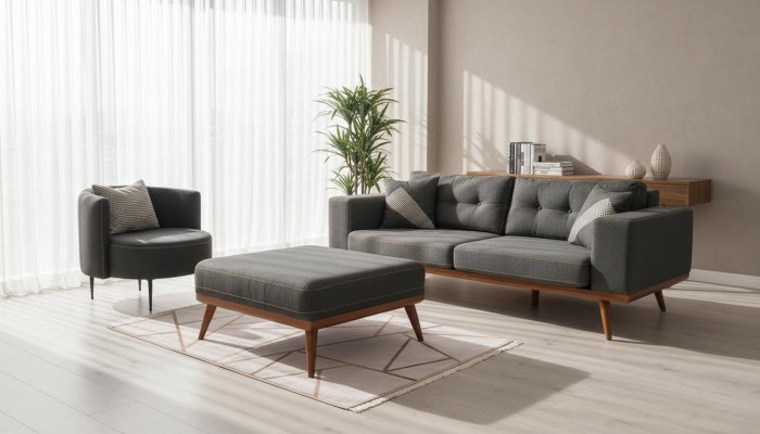 Modern Ecksofa mat Fauteuil Wunnzëmmer Set Luxus Ariichtungsméiwel 3+1