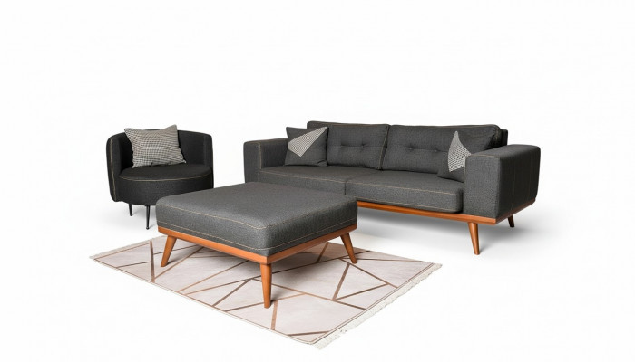 Modern Ecksofa mat Fauteuil Wunnzëmmer Set Luxus Ariichtungsméiwel 3+1
