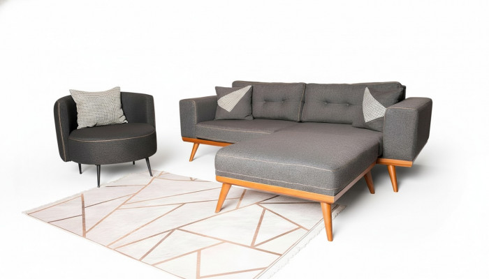 Groue Wunnzëmmer Eckcouch Edel Canapé Sëtzgrupp Luxus Miwwelen Modern Sofaen