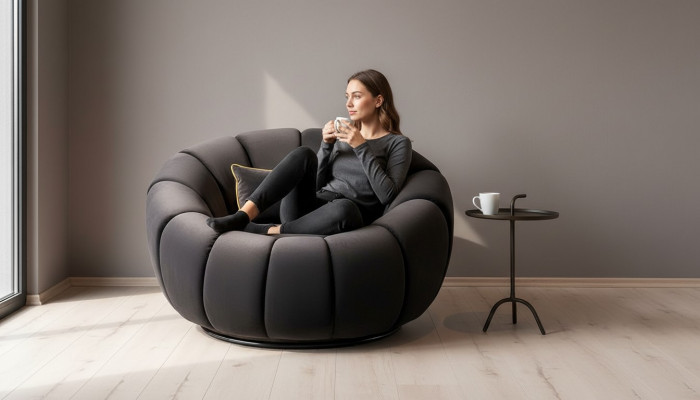 Fotell, schwaarz Faarf, bequem, mëttelwäich, luxuriéis fir Wunnzëmmer, Relax Club.