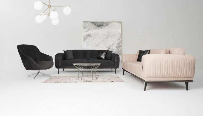 Dräisëtzeger Canapé Polster Miwwel 3 Sëtz Plaz Couchen Sofa Schwaarz Miwwelstücker
