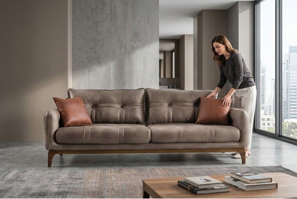 Sofaen Couch Dreisëtzer Designer Couch Sofa Polstersëtz Miwwelen Brong Wunnen