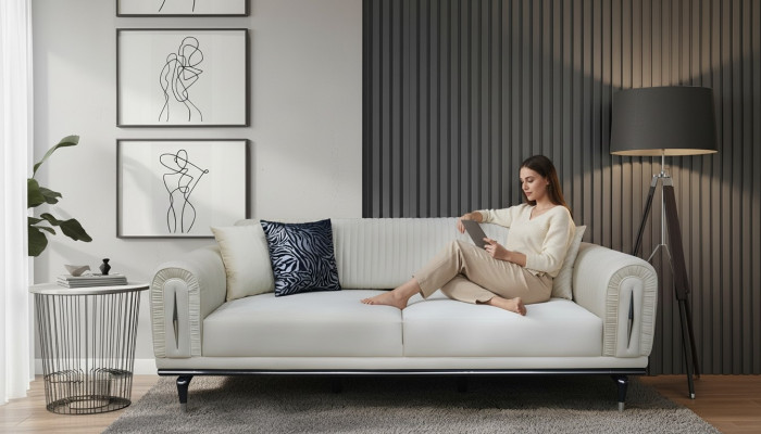 Drësëtzeger Couch Polster Miwwelen Ariichtung 3 Sëtzplaz Couche Sofa Stoff.