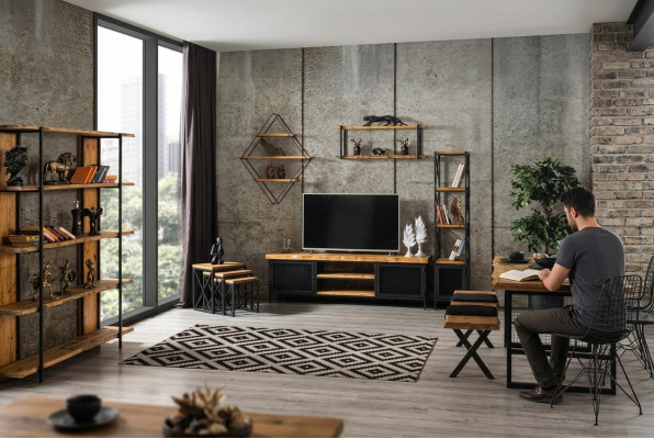Design Bücher Regal Schaf Schief Holz Regaler 160x35x180cm Wunnzëmmer