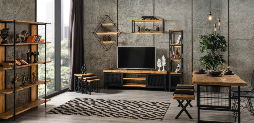 Design Bücher Regal Schaf Schief Holz Regaler 160x35x180cm Wunnzëmmer