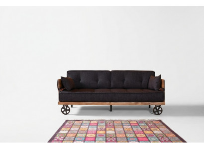 Schwaarz Stoff Couche op Rieder Loft Design mat Holz Korpus Sofa Miwwelen