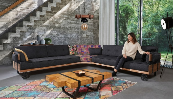 Couch Loft Polster Eckcouch Miwwelen op Rieder Eckcouchen Eckensemble Canapé 2-teileg.