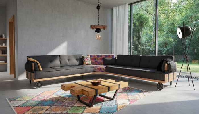 Couch Loft Polster Eckcouch Miwwelen op Rieder Eckcouchen Eckensemble Canapé 2-teileg.