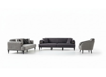 Elegante Sofagarnitur 3+3+1 Sitzer Luxuriöse Wohnlandschaft Stil Komfort Grau