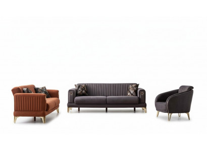Komfortable Sofagarnitur 3+3+1 Sitzer Terrakota Couch Polster Sitzgarnitur