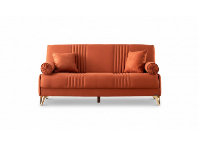 Luxuriöses Dreisitzer Sofa mit hochwertigem Stoffbezug in Beige und Orange