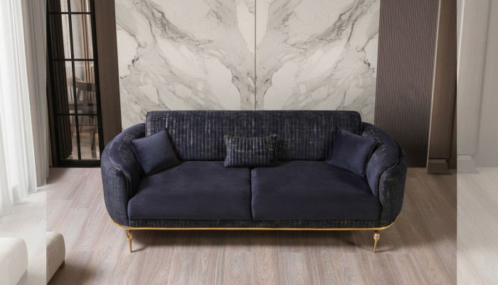 Luxus Sofa 3 Sëtzer Wunnzëmmer Blo Modern Sofa Dräisëtzer Miwwelen