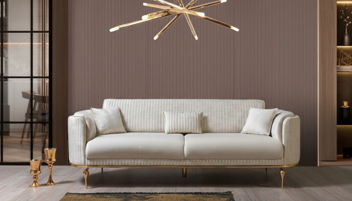 Modern Zëmmer Sofa Luxus wäiss Sofas Gepolstert Sëtz 3 Sëtzplazen