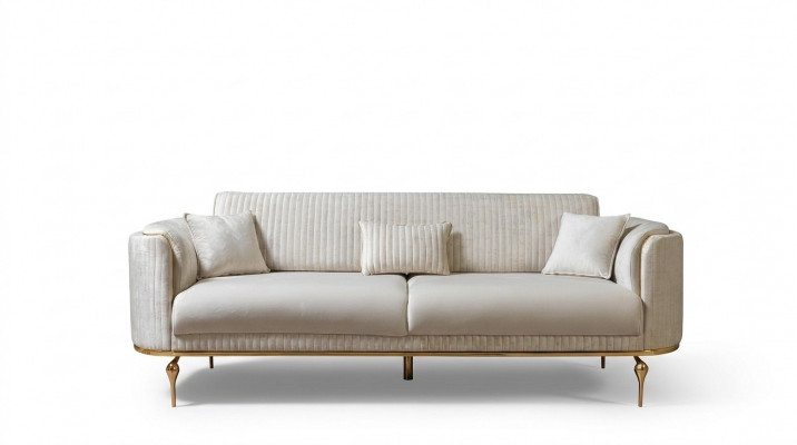 Modern Zëmmer Sofa Luxus wäiss Sofas Gepolstert Sëtz 3 Sëtzplazen