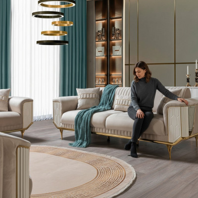 Luxus 3-Sëtz Sofa Wunnzëmmer Blo Sofas Design Modern Couch Miwwelen