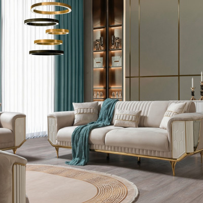 Luxus 3-Sëtz Sofa Wunnzëmmer Blo Sofas Design Modern Couch Miwwelen