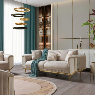 Luxus Sofa 3 Sëtzer Wunnzëmmer Beige Modernen Design 234cm Sofas Miwwelen