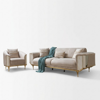 Luxus Sofa 3 Sëtzer Wunnzëmmer Beige Modernen Design 234cm Sofas Miwwelen