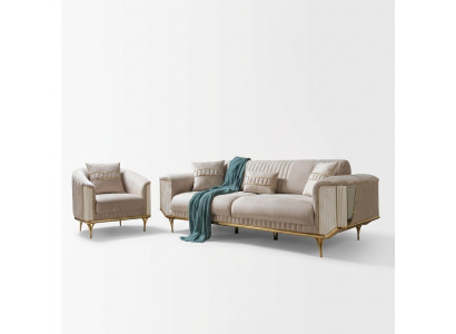 Luxus Sofa 3 Sëtzer Wunnzëmmer Beige Modernen Design 234cm Sofas Miwwelen