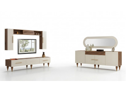 Komplett Wunnzëmmer Set + Iesszëmmer Garnitur Dësch Regal Kommod 6tlg.