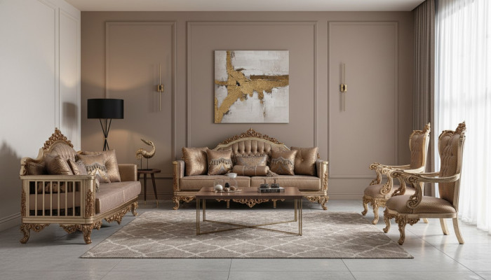 Sofasett Couch Set Klassesch Garnitur Sëtz Polster Couchtisch 5tlg