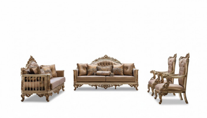 Sofasett Couch Set Klassesch Garnitur Sëtz Polster Couchtisch 5tlg