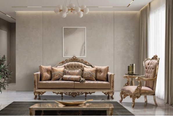 Sofa Set 3+1 Sëtzer Gold Couchtisch Sofagarnitur Wunnzëmmer Luxus Nei