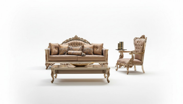 Sofa Set 3+1 Sëtzer Gold Couchtisch Sofagarnitur Wunnzëmmer Luxus Nei
