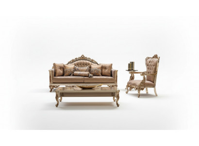 Sofa Set 3+1 Sëtzer Gold Couchtisch Sofagarnitur Wunnzëmmer Luxus Nei