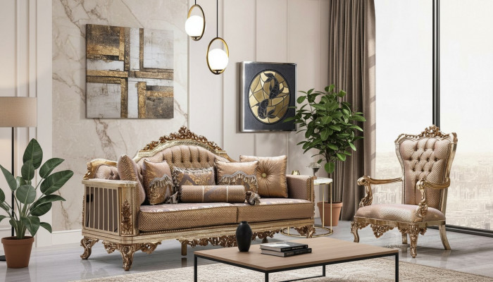 Wunnzëmmer Set Sofagarnitur 3+1 Sëtzer Sofa Canapé Klassesch Canapéen