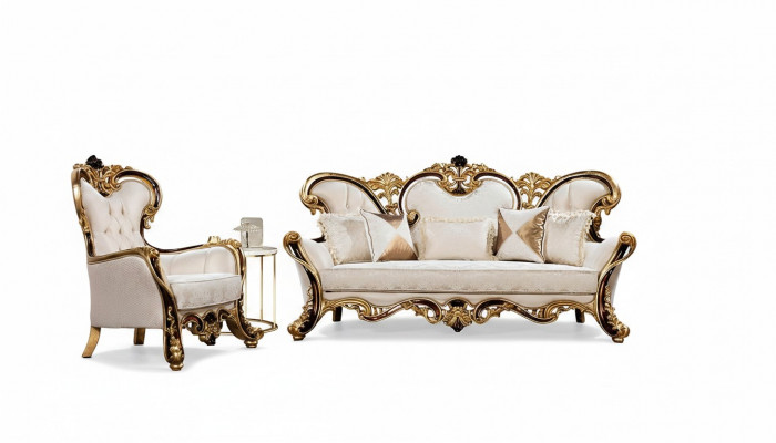 Kinnekslecht Sofa Set 3+1 Sëtz Sofa Fautteuil Klassesch Design Luxus Wunnzëmmer.